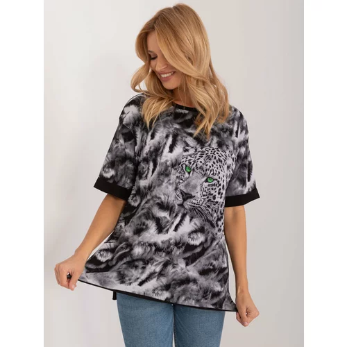 Fashion Hunters Black loose T-shirt with animal motif