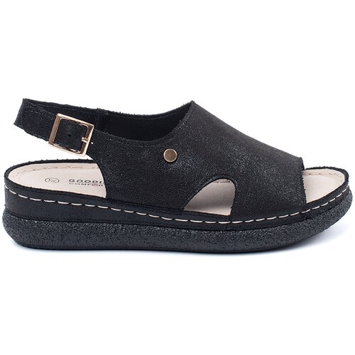 GOODIN Black flat sandals with buckle Slike