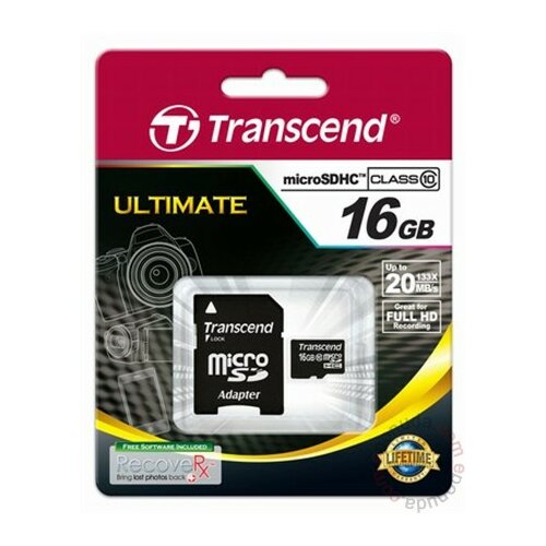 Transcend Micro SD 16GB SDHC Class 10 w/SD adapter TS16GUSDHC10 memorijska kartica Slike