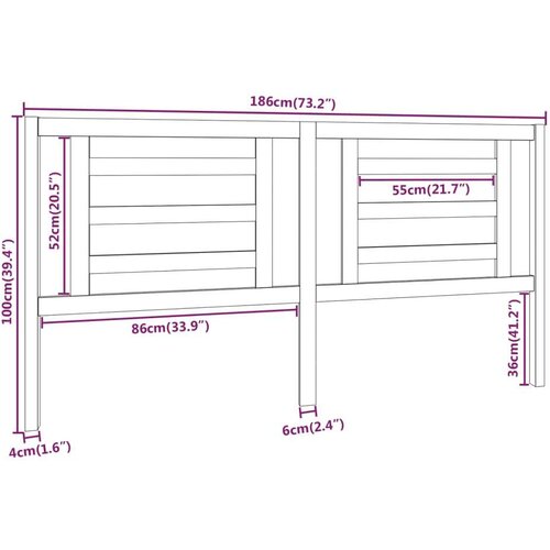  Uzglavlje za krevet sivo 186 x 4 x 100 cm od masivne borovine Slike