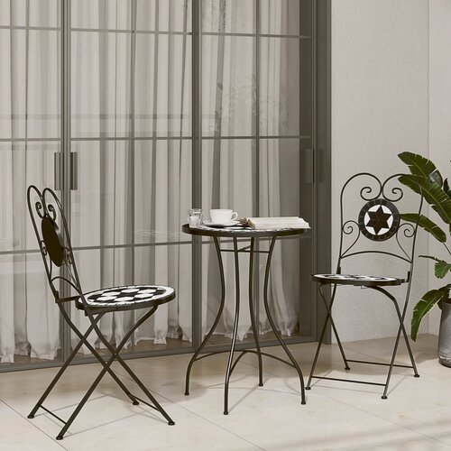 vidaXL Bistro set s mozaikom crno-bijeli od željeza i keramike Cene