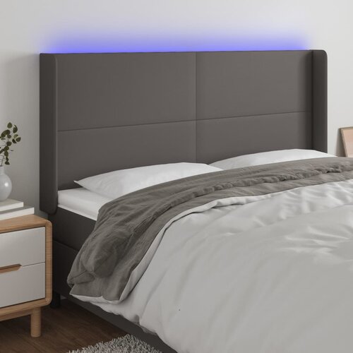 The Living Store led posteljno vzglavje sivo 183x16x118/128 cm umetno usnje - led vzglavje, (21418803) Slike