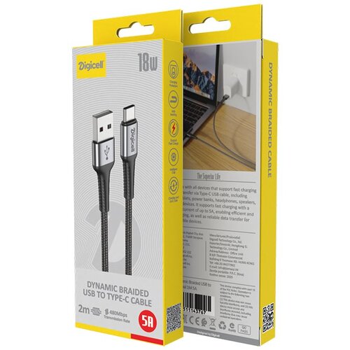  Digicell Dynamic Braided USB to Type-C kabal 2M 5A Slike