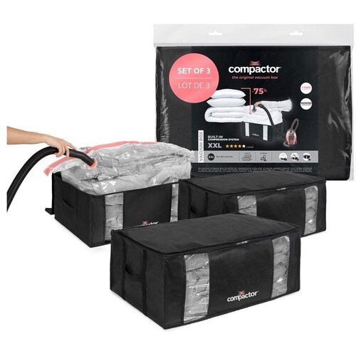 Compactor Črne vakuumske plastične &amp;scaron;katle za shranjevanje v kompletu 3 ks 65x45x27 cm Black Edition &amp;ndash; Slike