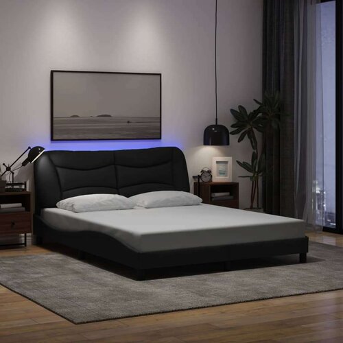  Okvir kreveta s LED svjetlima crni 160 x 200 cm od tkanine Slike