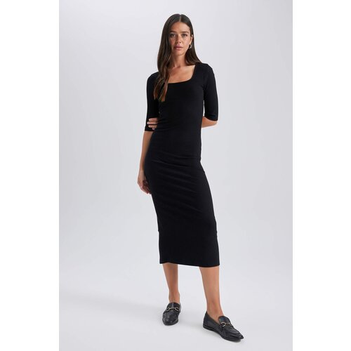 Defacto Bodycon Square Collar Camisole Midi Long Sleeve Dress Slike