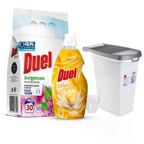 Duel Deterdžent Jorgovan 2.7kg + Omekšivač Soft lotus 1.6l + Kutija za prašak Cene