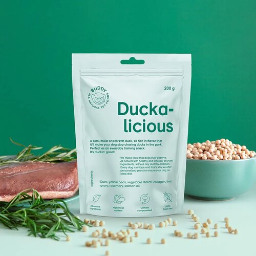 Buddy_Pet_Foods Buddy Duckalicious poluvlažne poslastice za pse, pačetina i ruzmarin Slike