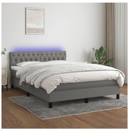  Box spring postelja z vzmetnico LED temno siva 140x200 cm blago Cene