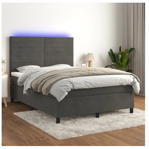  Box spring postelja z vzmetnico LED temno siva 140x200 cm žamet Cene