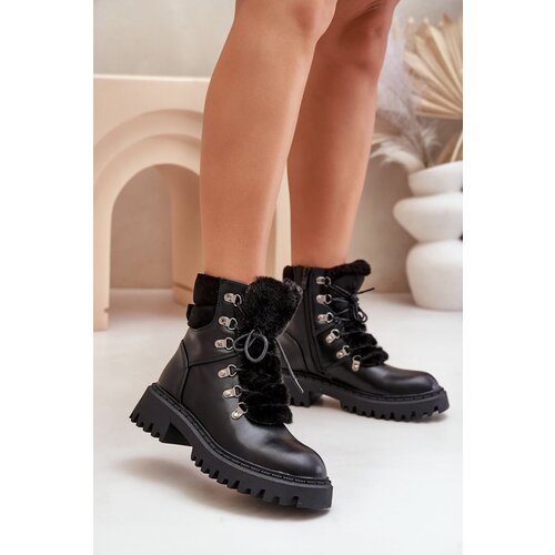 FI1 Warm ankle boots with zipper made of eco leather black Willatta Cene