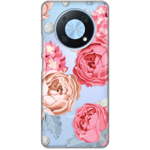 silikonska maska za Huawei Nova Y90 Pink Flower Print Skin providna Slike