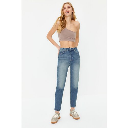 Trendyol Blue Faded Effect Vintage High Waist Slim Mom Jeans Slike