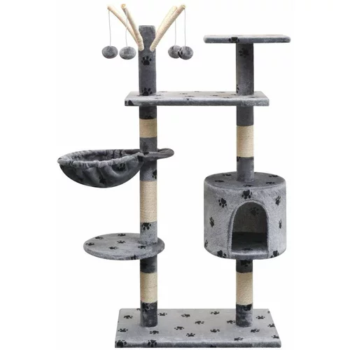  Penjalica Grebalica za Mačke sa Stupovima od Sisala 125 cm Siva s Otiskom Šapa