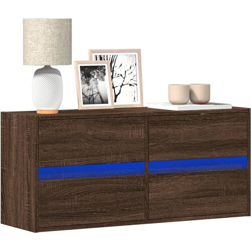 vidaXL Stenska TV omarica z LED lučkami rjavi hrast 130x31x45 cm Cene