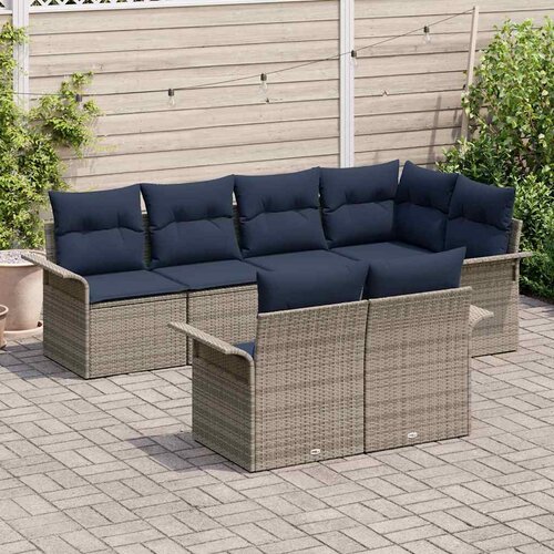  Sjedeća garnitura za vrt 7 kom. Siva Poli ratan 242.5 x 132.5 x 69 cm Slike