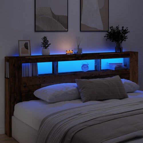 VidaXL LED posteljno vzglavje starinski les 220x18,5x103,5 cm inž. les Slike