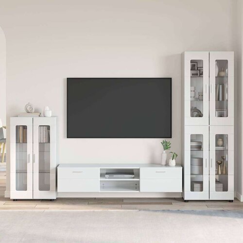 Set TV komoda s ladicama Visoki sjaj bijela Konstruirano drvo Cijene