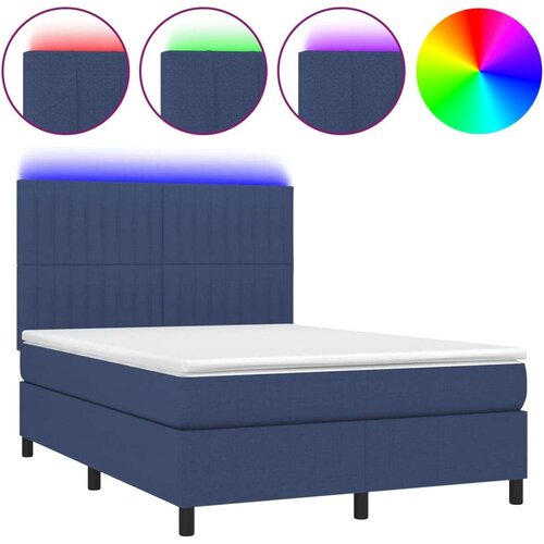 Box spring s madracem LED plavi 140x200 cm od tkanine Slike