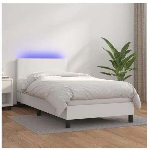  Box spring postelja z vzmetnico LED bela 90x200 cm umetno usnje