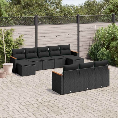  10-dijelni set vrtnih sofa s jastucima crni od poliratana Crna 61 x 62 x 69 cm Cijene