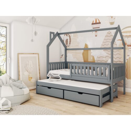  drveni dečiji krevet monkey sa dodatnim krevetom i fiokom - grafit - 160/180x80 cm Cene