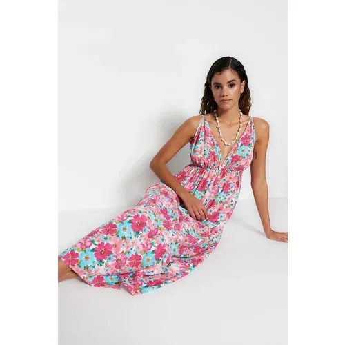 Trendyol Floral Patterned Maxi Woven Beach Dress