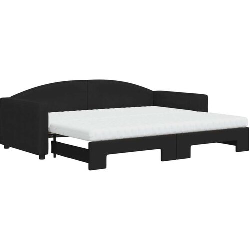vidaXL Izvlečna dnevna postelja z vzmetnicami črna 90x200 cm blago Cene
