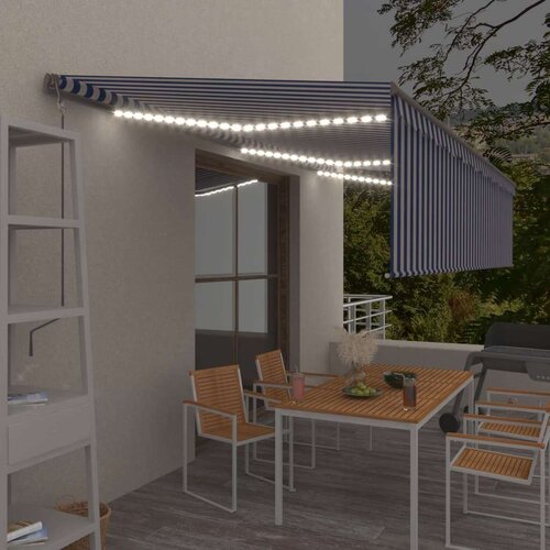 vidaXL Avtomatska tenda s senčilom LED + senzor 6x3 m modra in bela Cene