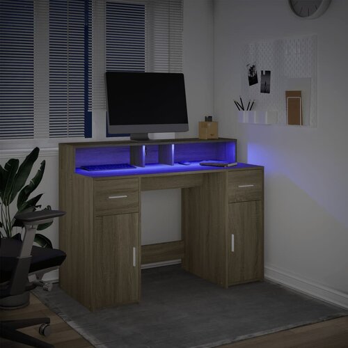  Radni stol s LED svjetlima hrast 120x55x91 cm konstruirano drvo Slike