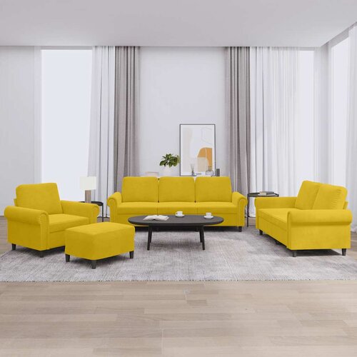  4-dijelni set sofa s jastucima žuti baršunasti Cene