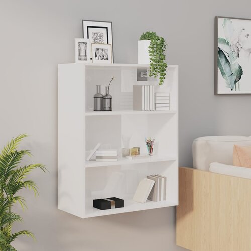 VidaXL Viseča stenska omarica visok sijaj bela 69,5x32,5x90 cm Slike