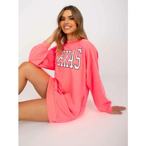 Fashion Hunters Fluo pink sweatshirt with a print and pockets