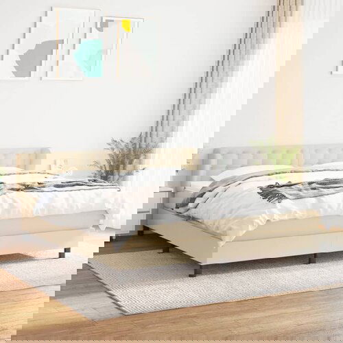 VidaXL Box spring postelja z vzmetnico krem 180x200 cm blago Slike