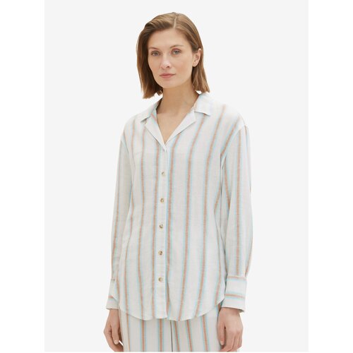 Tom Tailor Brown and White Ladies Striped Linen Shirt - Ladies Slike