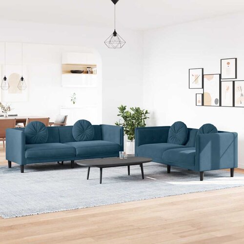  2-dijelni set sofa s jastucima plavi bar&scaron;unasti Cijene