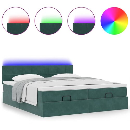 VidaXL Okvir kreveta s madracima tamnozeleni 200x200cm bar&amp;scaron;unasti Slike