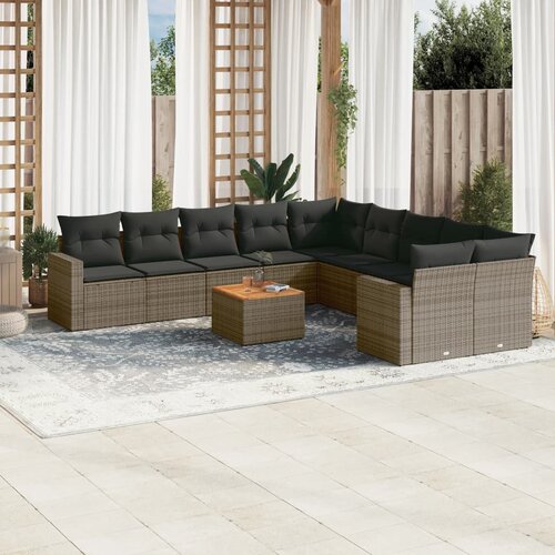 VidaXL 11-dijelni set vrtnih sofa od poliratana s jastucima sivi Slike