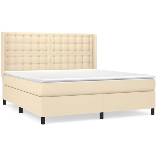 vidaXL Box spring postelja z vzmetnico krem 160x200 cm blago, (20892938)