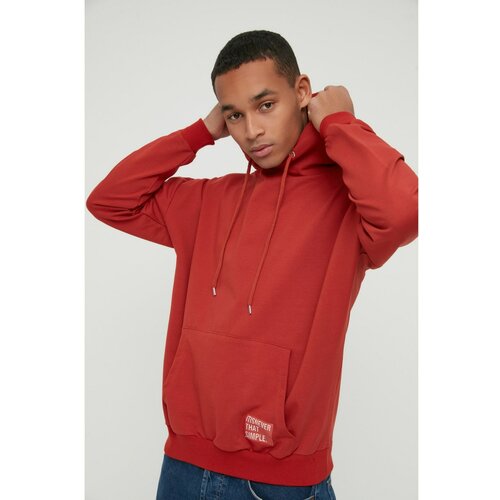 Trendyol Tile Men's Hooded Oversize Long Sleeve Label Appliqué Basic Sweatshirt Slike