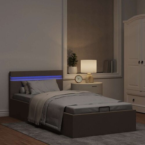  Hidraulični okvir za krevet od tkanine LED smeđe-sivi 90x200 cm Slike
