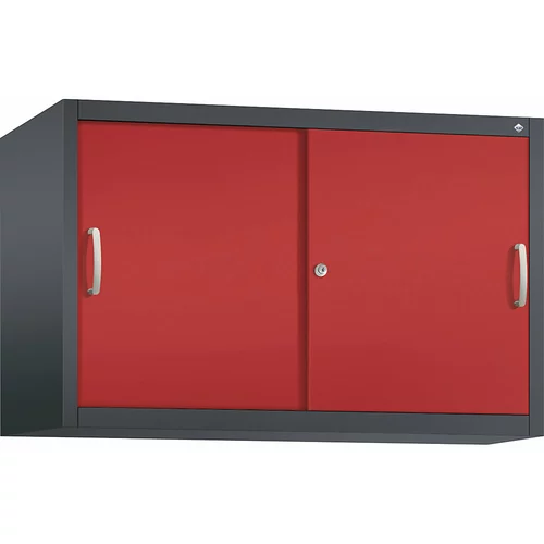 C+P ACURADO zgornja omarica z drsnimi vrati, 1 polica, VxŠxG 790 x 1200 x 500 mm, črno sive / ognjeno rdeče barve