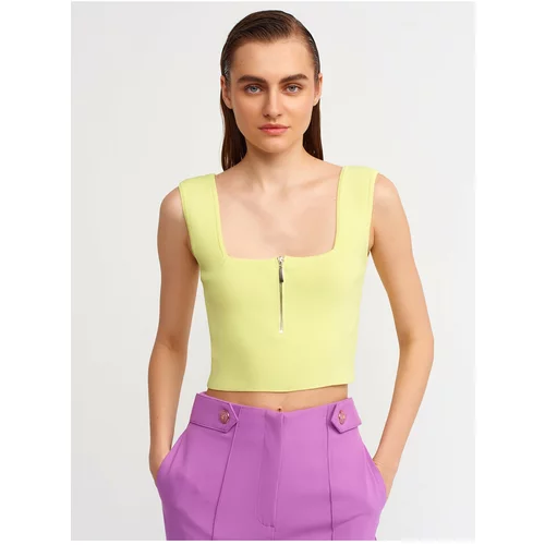 Dilvin 10197 Square Collar Zippered Knitwear Singlet-lime