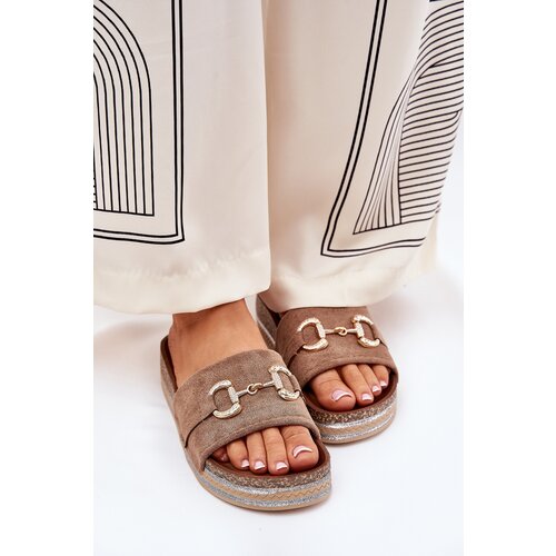 Boto Ladies Platform Sandals With Gold Decoration And Glitter Khaki Morisela Cene