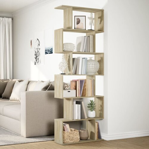 Pregrada regal za knjige 6 razina hrast 70x24x193 cm drveni Slike