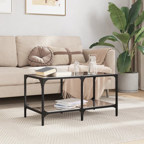 VidaXL Stolić za kavu s crnom staklenom povr&amp;scaron;inom 78,5x40x40 cm čelik Slike