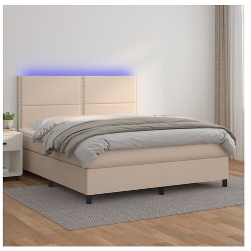 VidaXL Box spring postelja z vzmetnico LED kapučino 140x190 Slike