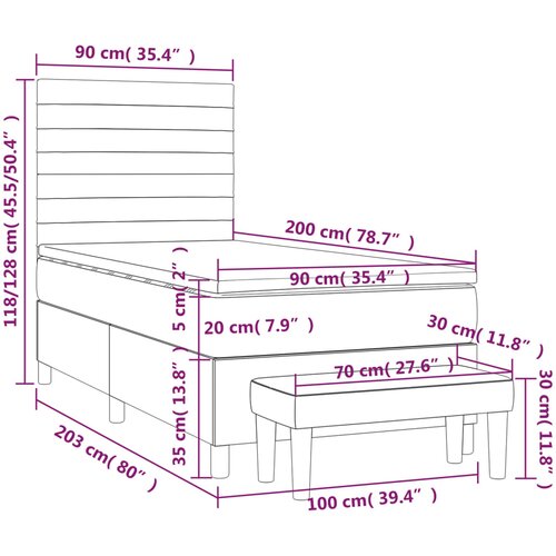  Krevet s oprugama i madracem tamnosivi 90x200 cm od tkanine Slike