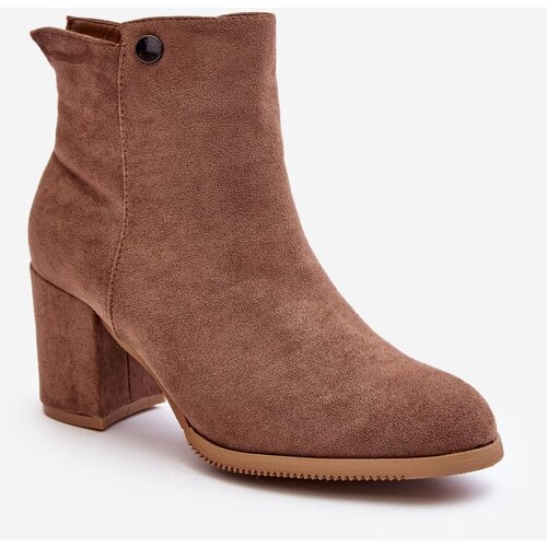 Kesi Suede women's high-heeled ankle boots Brown Selela Cene