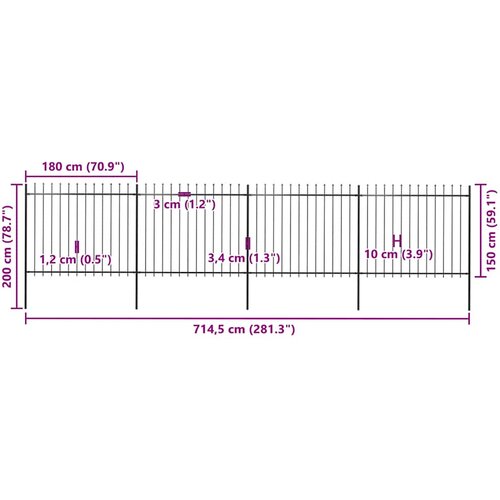  Vrtna ograda s vrhom koplja Čelik 714,5 x 150 cm Crna Slike